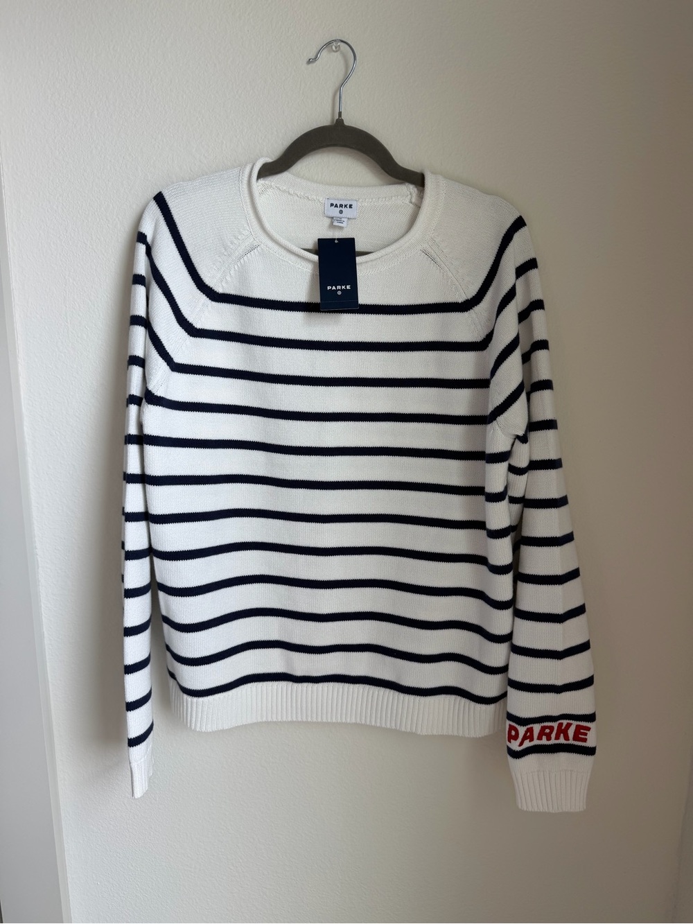 PARKE x Target White & Navy Striped Crewneck Sweater